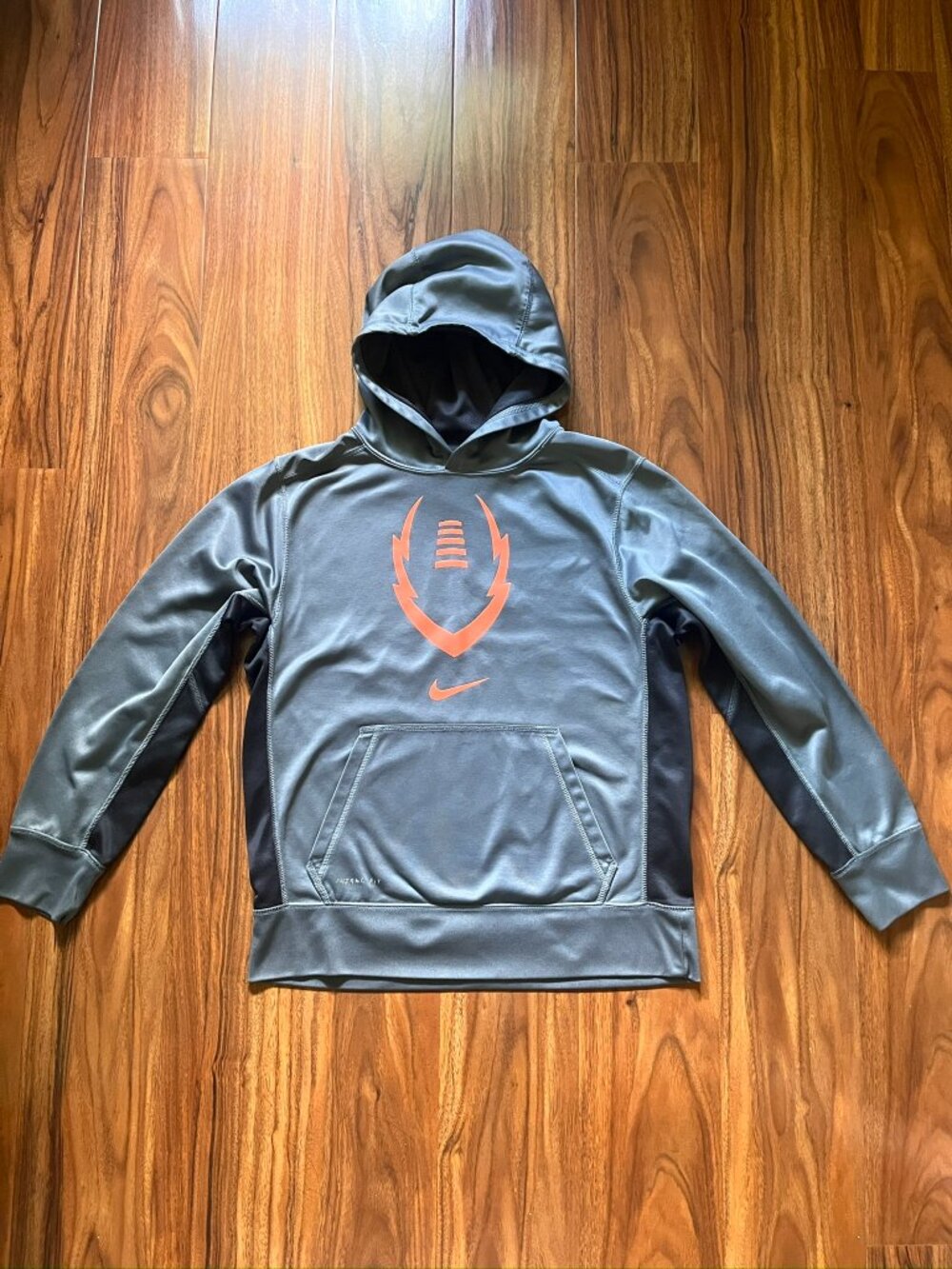 Nike Kids Orange Logo Football Gray Hoodie Long Sleeve S